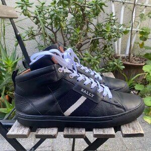Bally Hedern Leather Sneakers Men's Size 10.5D Black Designer Mid Lace Ups